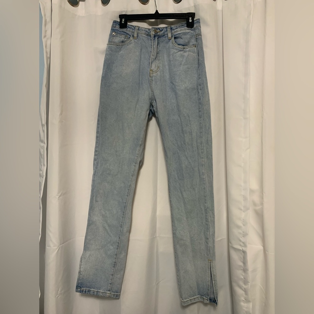 Missguided High Waisted Straight Leg Split Hem Jeans